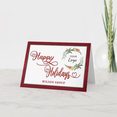 Red calligraphy happy holidays custom logo  holida holiday card