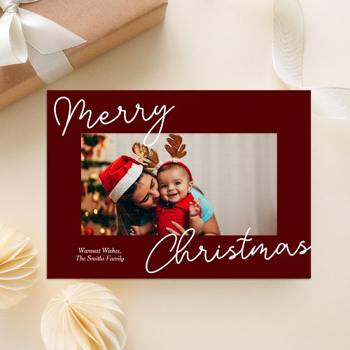 Red Calligraphy Merry Christmas Modern Photo Holiday Card