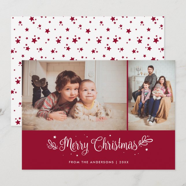 Red Calligraphy Merry Christmas Photo Cards (Front/Back)