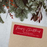Red Calligraphy Merry Christmas Return Address Label<br><div class="desc">Red Calligraphy Merry Christmas Return Address label features a modern calligraphy.</div>