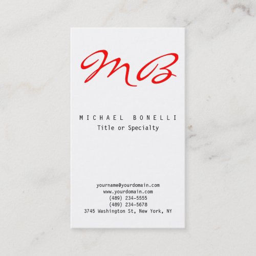 Red Calligraphy Monogram Black White Business Card