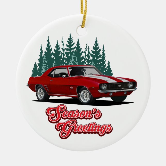 Red Camaro Season's Greetings Ceramic Ornament (Front)