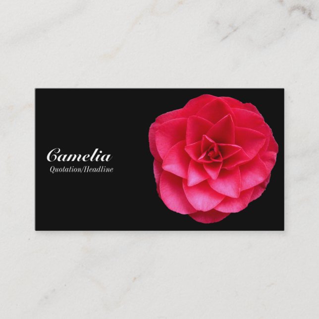 Red Camelia - Black and Dark Gray Business Card (Front)