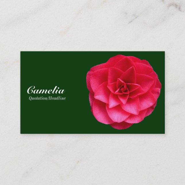 Red Camelia - Dark Green 003300 Business Card (Front)