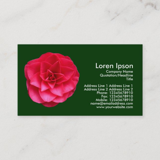 Red Camelia II - Dark Green Business Card (Front)