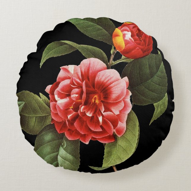 Red Camellia, 1833 Round Pillow (Front)