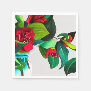 Red Camellia floral flower art homeware Napkins