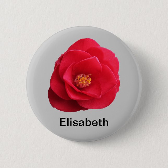 red camellia flower add your name button (Front)
