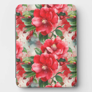 Red Camellia Watercolor Floral Pattern Kindle Cover