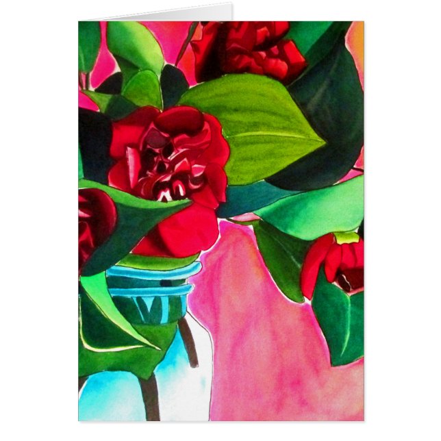 Red Camellias flower art Cards (Front)