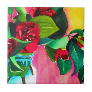 Red Camellias flower art Ceramic Tile