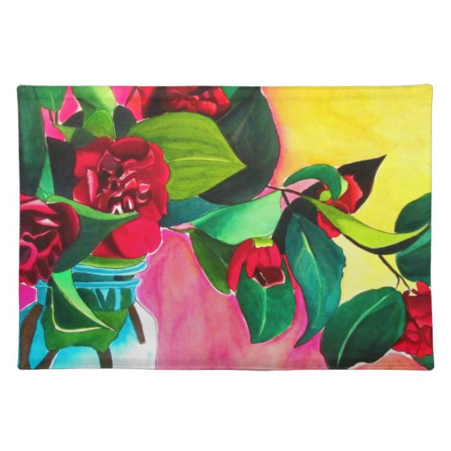 Red Camellias flower art Cloth Placemat (Front)