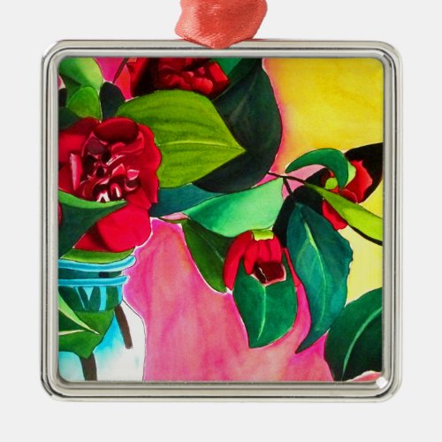 Red Camellias flower art Metal Ornament