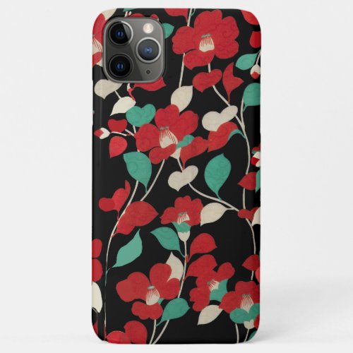 RED CAMELLIASWHITE GREEN LEAVES BLACK Dark Floral iPhone 11 Pro Max Case