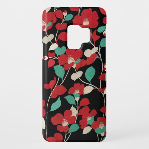 RED CAMELLIASWHITE GREEN LEAVES BLACK Dark Floral Case_Mate Samsung Galaxy S9 Case