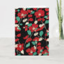 RED CAMELLIAS,WHITE GREEN LEAVES IN BLACK Floral Holiday Card