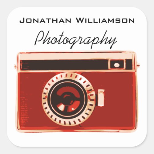 Red Camera Photography Business Square Sticker