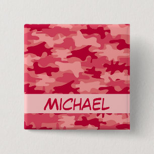 Red Camo Camouflage Name Personalized Pinback Button