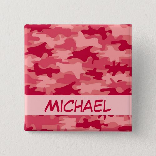 Red Camo Camouflage Name Personalized Pinback Button