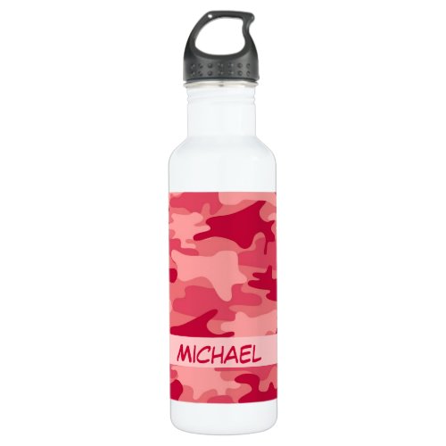 Red Camo Camouflage Name Personalized Stainless Steel Water Bottle