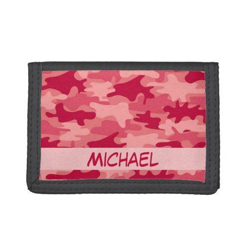 Red Camo Camouflage Name Personalized Tri_fold Wallet