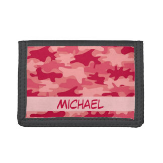 Red Camo Camouflage Name Personalized Trifold Wallet