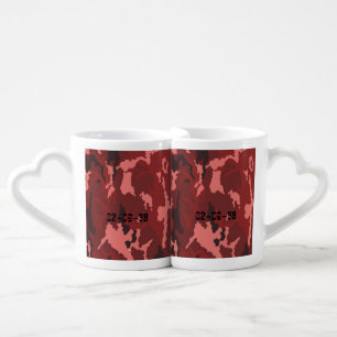 Red Camo Pattern Pink Maroon Camouflage Coffee Mug Set