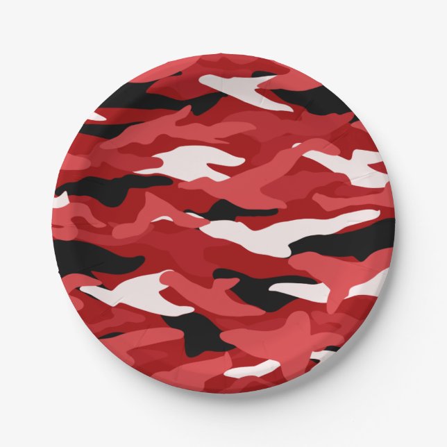 Red camouflage paper plates (Front)