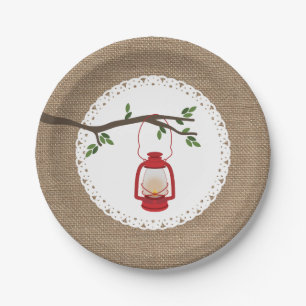 Red Camping Lantern - Burlap Inspired Paper Plates