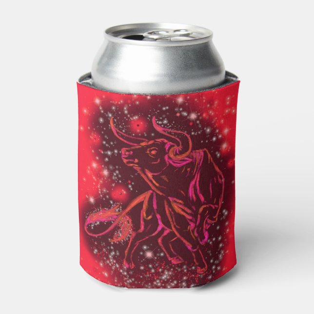 Red Can Cooler Bull Running At Starry Night (Can Front)