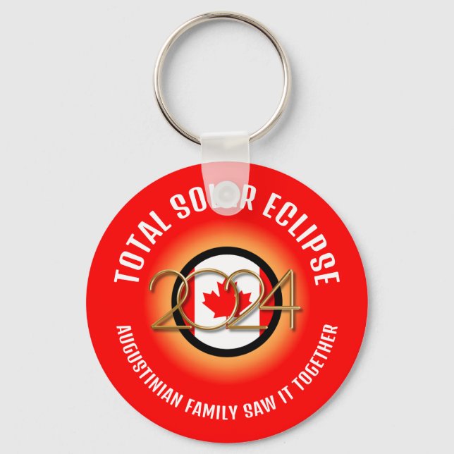 Red CANADA Flag 2024 TOTAL SOLAR ECLIPSE Souvenir Keychain (Front)