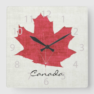 red Canadian maple leaf clock