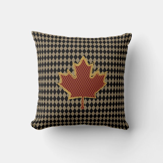 Red Canadian Maple Leaf on Gold Throw Pillow (Front)