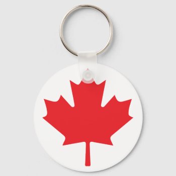 Red Canadian Maple Leaf On White Background Keychain by CandiCreations at Zazzle