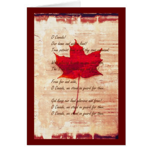 red canadian maple leaf with anthem cards