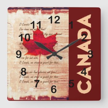 Red Canadian Maple Leaf With Athem Canada Square Wall Clock by hutsul at Zazzle