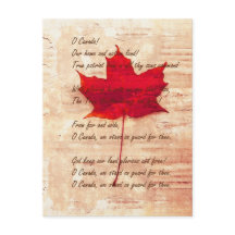 red Canadian maple leaf with national anthem