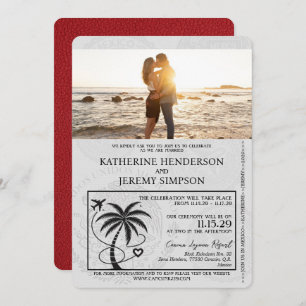 Red Cancun Passport Wedding Invitation