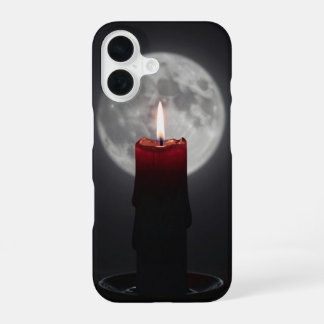 Red Candle Against Full Moon Dark Case