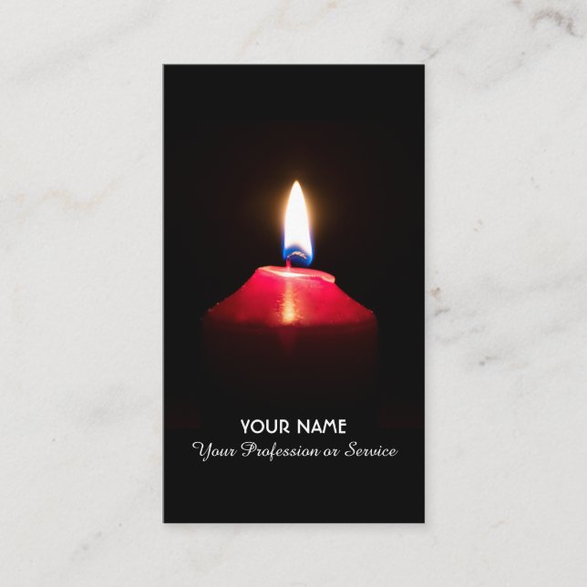 Red candle light illuminates the dark business card (Front)