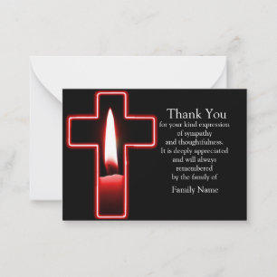 Red Candle On Cross After Funeral Thank You Card