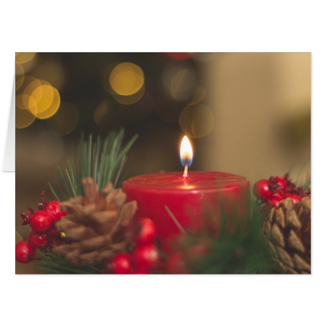 Red candle, pine cones and red berries Christmas Card (Back Horizontal)