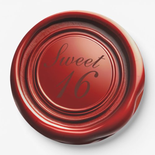 Red Candle Wax Seal Drip Sweet 16 Wedding Paper Plates