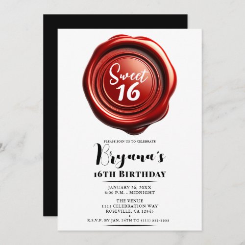 Red Candle Wax Seal Elegant Classy Sweet 16 party Invitation