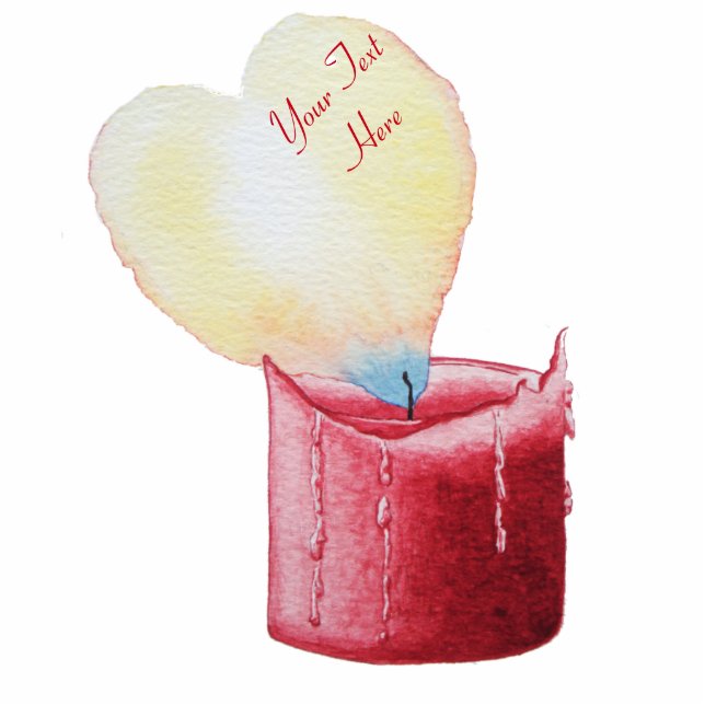 red candle with heart shaped burning flame cutout (Front)