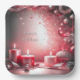 Red Candles Christmas Holiday Paper Plate