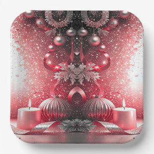 Red Candles Christmas Holiday Paper Plate