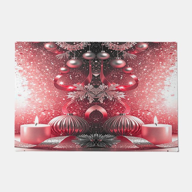 Red Candles Decorative Christmas Holiday Doormat (Front)