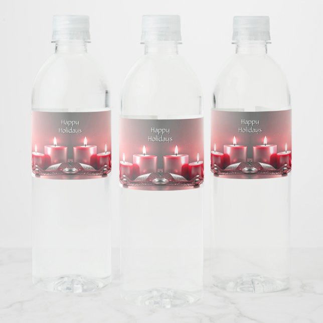 Red Candles Decorative Holiday Water Bottle Label (Bottles)