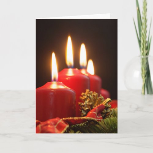 Red candles of an Advent wreath with fir branches Holiday Card